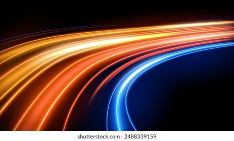 Colorful Light Trails, Long Time Exposure Motion Blur Effect, Vector Illustration
