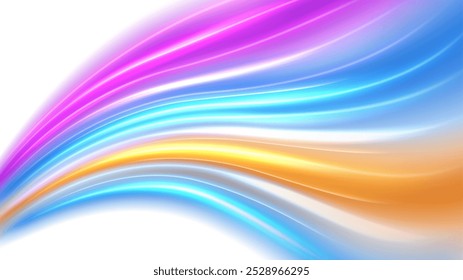 Colorful Light Trails, Long Time Exposure Isolated on White Background, Vector Illustration