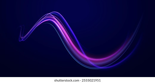 Colorful Light Trails, Long Time Exposure Motion Blur Effect. Abstract fire flare trace lens flares acceleration speed motion on night road. Acceleration speed motion on night road.