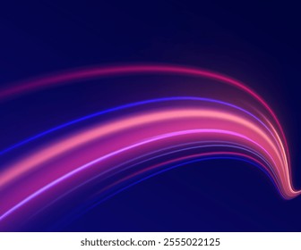Colorful Light Trails, Long Time Exposure Motion Blur Effect. Abstract fire flare trace lens flares acceleration speed motion on night road. Acceleration speed motion on night road.