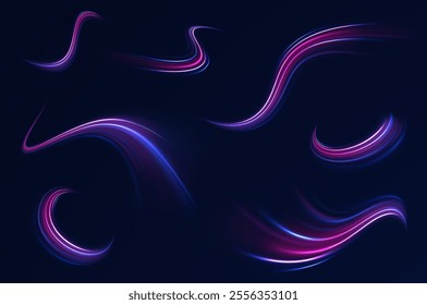 Colorful Light Trails, Long Time Exposure Motion Blur Effect. Abstract fire flare trace lens flares acceleration speed motion on night road. Acceleration speed motion on night road. 