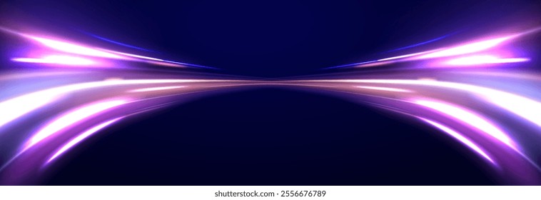 Colorful Light Trails, Long Time Exposure Motion Blur Effect. Abstract fire flare trace lens flares acceleration speed motion on night road. Acceleration speed motion on night road.