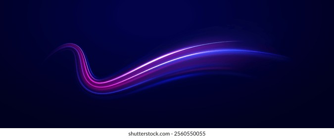 Colorful Light Trails, Long Time Exposure Motion Blur Effect. Abstract fire flare trace lens flares acceleration speed motion on night road. Acceleration speed motion on night road. 
