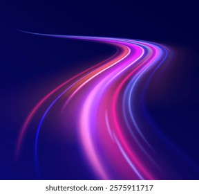 Colorful Light Trails, Long Time Exposure Motion Blur Effect. Abstract fire flare trace lens flares acceleration speed motion on night road. Acceleration speed motion on night road.