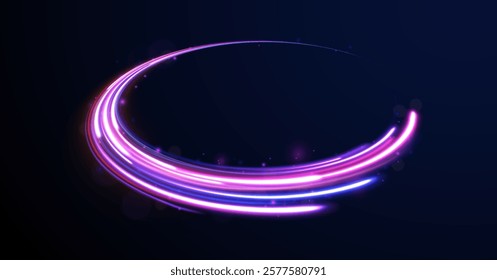Colorful Light Trails, Long Time Exposure Motion Blur Effect. Abstract fire flare trace lens flares acceleration speed motion on night road. Acceleration speed motion on night road.