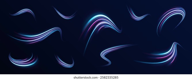 Colorful Light Trails, Long Time Exposure Motion Blur Effect. Abstract fire flare trace lens flares acceleration speed motion on night road. Acceleration speed motion on night road. 