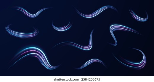 Colorful Light Trails, Long Time Exposure Motion Blur Effect. Abstract fire flare trace lens flares acceleration speed motion on night road. Acceleration speed motion on night road. 