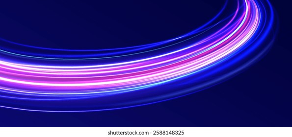 Colorful Light Trails, Long Time Exposure Motion Blur Effect. Abstract fire flare trace lens flares acceleration speed motion on night road. Acceleration speed motion on night road.