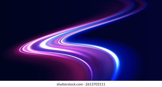 Colorful Light Trails, Long Time Exposure Motion Blur Effect. Abstract fire flare trace lens flares acceleration speed motion on night road. Acceleration speed motion on night road.