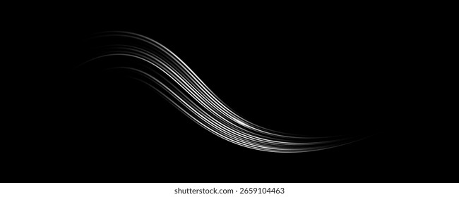 Trilhas de luz coloridas, exposição prolongada efeito de desfoque de movimento. Linhas de luzes de néon vermelhas e azuis brilhantes. Efeito especial azul vermelho, linha de polícia de velocidade. Magia de mover linhas rápidas. Ilustração de vetor