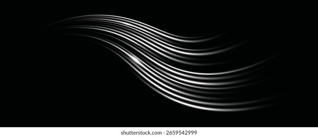 Colorful light trails, long time exposure motion blur effect. Red and blue glowing neon lights lines. Red blue special effect, speed police line. Magic of moving fast lines. Vector Illustration