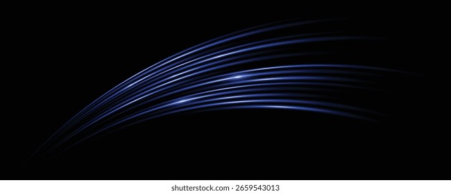 Trilhas de luz coloridas, exposição prolongada efeito de desfoque de movimento. Linhas de luzes de néon vermelhas e azuis brilhantes. Efeito especial azul vermelho, linha de polícia de velocidade. Magia de mover linhas rápidas. Ilustração de vetor