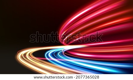 Colorful light trails, long time exposure motion blur effect. Vector Illustration