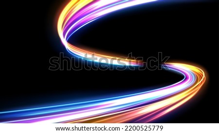 Colorful Light Trails, Long Time Exposure Motion Blur Effect. Vector Illustration
