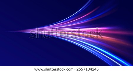 Colorful Light Trails, Long Time Exposure Motion Blur Effect. Abstract fire flare trace lens flares acceleration speed motion on night road. Acceleration speed motion on night road. 
