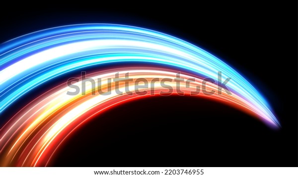 Colorful light trails, long time exposure\
motion blur effect. Vector\
Illustration