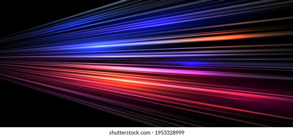 Colorful light trails with motion effect. Vector illustration of high speed light effect on black background. - Shutterstock ID 1953328999