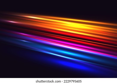 Colorful light trails with motion effect. Geometric and dynamic, trendy layout for racing club or sport competition, event poster. Futuristic and motion, race and linear