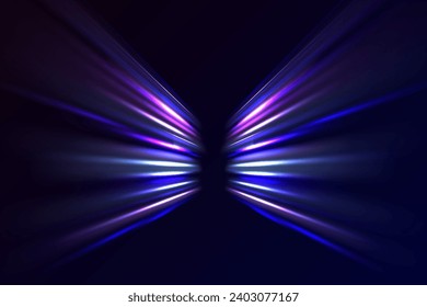 Colorful light trails with motion effect. Speed trail lines motion background. Lines of light, speed and movement. Vector lens flare.