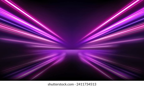 Colorful Light Trails, Perspective Long Time Exposure Motion Blur Effect, Vector Illustration