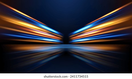 Colorful Light Trails, Perspective Long Time Exposure Motion Blur Effect, Vector Illustration