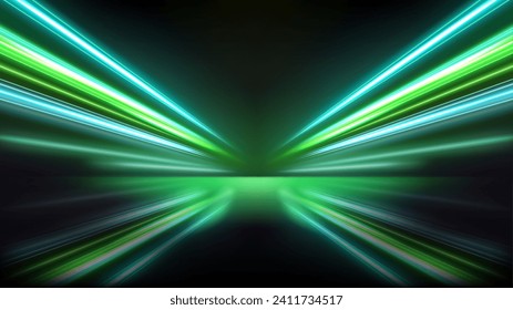 Colorful Light Trails, Perspective Long Time Exposure Motion Blur Effect, Vector Illustration Vektor Stok