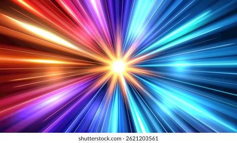 Colorful Light Trails, Perspective Long Time Exposure Motion Blur Effect, Vector Illustration