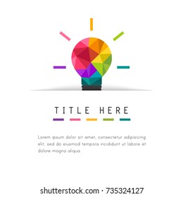 Colorful lightbulb as idea and text frame template. Tucked and pocket design.