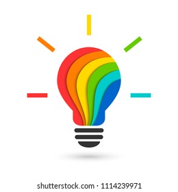 Colorful lightbulb in layered paper cut style as creative idea and creativity concept