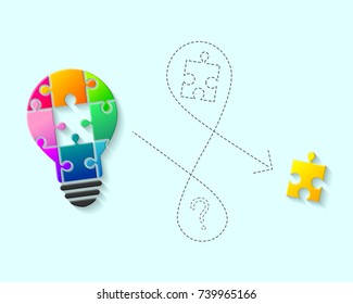 Colorful lightbulb with missing puzzle piece as idea and solution concept 