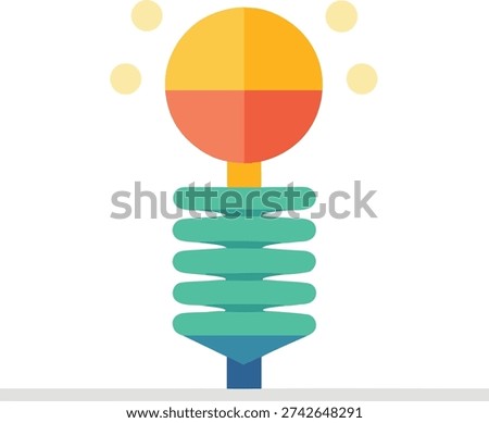 A colorful lightbulb with rays of light emanating from the top, set against a white background.