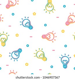 Colorful lightbulb seamless pattern pastel electricity or idea concept