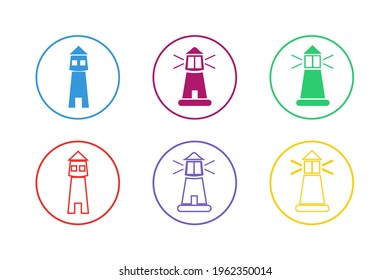 Colorful Lighthouse Icon Set Stylish Design