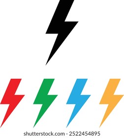 Colorful lightning icon set in different colors . Lightning bolt icon . Electricity icon .Vector illustration