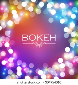 Colorful lights. Bokeh party abstract background. Shining banner for your design. Vector illustration