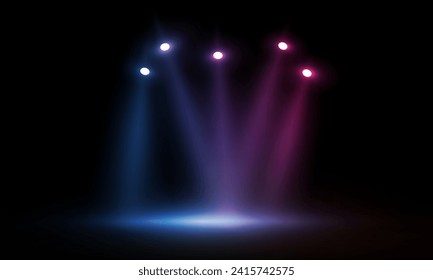 Colorful lights on the stage light floodlights vector design.