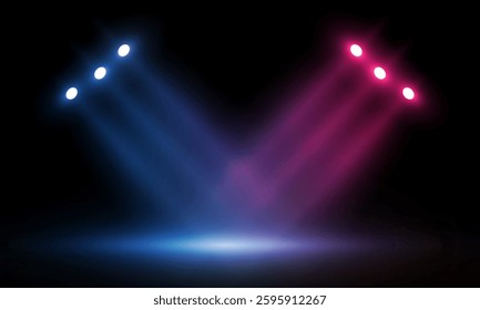 Colorful lights on the stage light floodlights vector design.