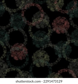 Colorful lights seamless background. Rainbow on black color. Bright dotted print for textiles.
