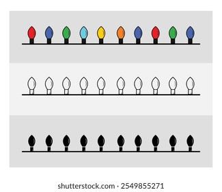 Colorful Lights, Colorful Lights Silhouette, Lights, Winter, Holiday, String, Light Strand, outline, Clipart, Vector