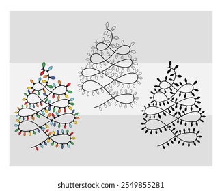 Colorful Lights, Colorful Lights Silhouette, Lights, Winter, Holiday, String, Light Strand, outline, Clipart, Vector