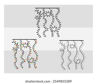 Colorful Lights, Colorful Lights Silhouette, Lights, Winter, Holiday, String, Light Strand, outline, Clipart, Vector