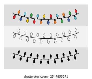 Colorful Lights, Colorful Lights Silhouette, Lights, Winter, Holiday, String, Light Strand, outline, Clipart, Vector