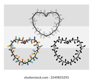 Colorful Lights, Colorful Lights Silhouette, Lights, Winter, Holiday, String, Light Strand, outline, Clipart, Vector