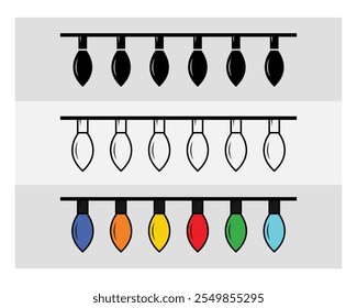 Colorful Lights, Colorful Lights Silhouette, Lights, Winter, Holiday, String, Light Strand, outline, Clipart, Vector