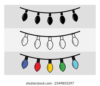 Colorful Lights, Colorful Lights Silhouette, Lights, Winter, Holiday, String, Light Strand, outline, Clipart, Vector