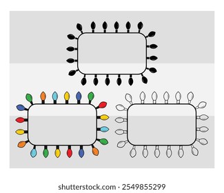 Colorful Lights, Colorful Lights Silhouette, Lights, Winter, Holiday, String, Light Strand, outline, Clipart, Vector