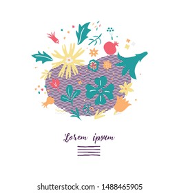 colorful lightweight creative composition with many different floral doodles forming abstract shapes, greeting card template