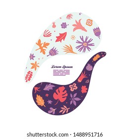 colorful lightweight creative composition with many different floral doodles forming abstract shapes, greeting card template