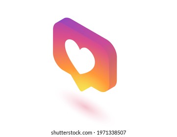 Colorful like icon isometric template. Notification heart colorful gradient background. Social media concept. Vector illustration. EPS 10