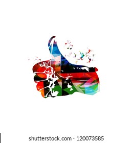 Colorful like and thumbs up symbol with hummingbirds